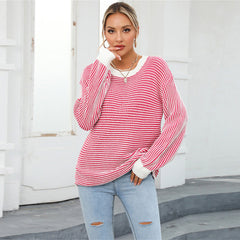 Farblich passender Pullover mit Rundhalsausschnitt, gestreifter Pullover