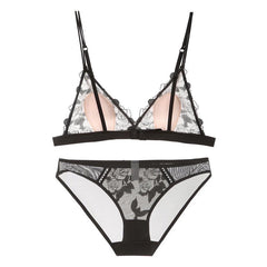 Bralette French Triangle Cup Unterwäsche Bügelloses atmungsaktives BH-Set mit Tüllstickerei