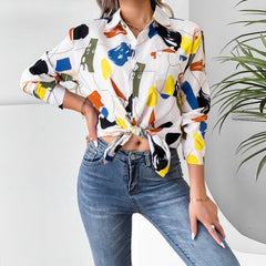 Collared Print Shirt Long Sleeve Geometric Abstract