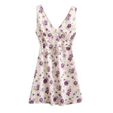 V-neck Printed Waist-Controlled Slimming Sleeveless Dress Short