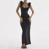 Robe moulante à col évasé et bretelles, dos nu, taille haute