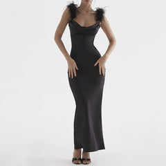 Robe moulante à col évasé et bretelles, dos nu, taille haute