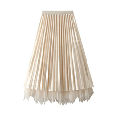Two Sided Skirt Mid Length High Waist Pleated Skirt Irregular Asymmetric Big Skirt