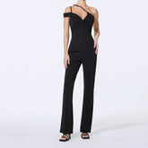Combinaison pantalon moulant à taille drapée, pantalon caraco noir, combinaison haut de gamme moulante