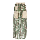 Mesh Camouflage Skirt Street Pocket Stitching Elastic Drawstring Tooling Dress