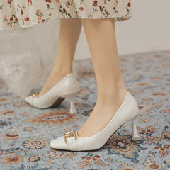 Women's High Patent Chain Square Toe Heels