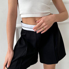 Short noir taille haute à jambes larges et pantalon décontracté