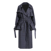 Britischer karierter Trenchcoat, Taillengürtel, große Tasche, abnehmbarer Schnür-Trenchcoat