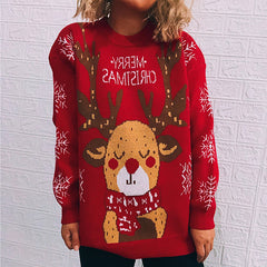 Christmas Theme Sweater Snowflake Elk round Neck Long Sleeve Knitted Pullover