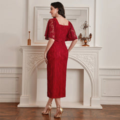 Robe élégante en dentelle à col en V et patchwork