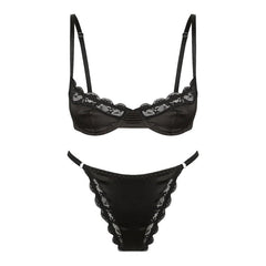 Underwear Stretch Satin Satin Satin Lace Edge Bra Set