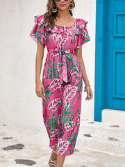 Jumpsuit Leaf Printed Ruffled