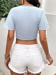 Lacing Cropped Outfit V neck Short Top