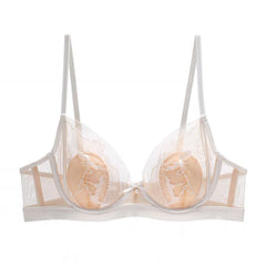 Französische Mesh-Stickerei Kontrastfarbe Unterwäsche Große Brust Zeigen Push-up Atmungsaktiver BH Kaninchenohr-Cup-BH-Set