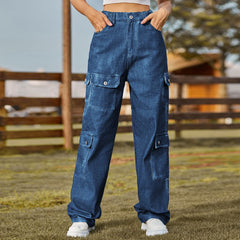 Gewaschene halbelastische Persönlichkeit Denim Cargohose Freizeithose