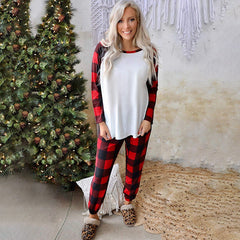 Long Sleeve Home Wear Plaid round Neck Christmas Loose Casual Suit
