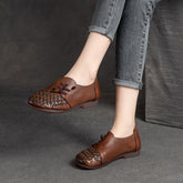 Chaussures plates style rétro en cuir de vache