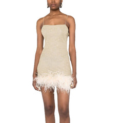 Furry Splicing Sling Dress Slim Fit Backless Hip Dress
