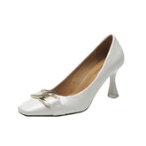 Women's High Patent Chain Square Toe Heels