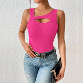T-shirt slim en tricot de couleur unie avec découpes ajourées