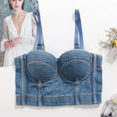 Camisole en jean, dos nu, court, sous-vêtements, vêtements d'extérieur, corset désossé, tout assorti, boîte de nuit, haut tube disco