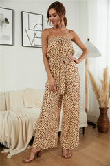 Tube Top Heart-Shaped Dot Print Lace-up Wide-Leg Jumpsuit