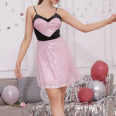 Elegantes Kleid Pailletten-Nähte Love Strap Rückenfreies Kleid