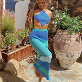 Robe de plage courte, dos nu, à lacets, avec tablier, col licou, tricotée, haut court, dos nu, gilet, mi-longue