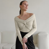 Fall Minimalist Skinny V neck Warm T shirt