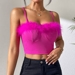 Chest Wrapped Cropped Tight Feather Camisole