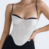 Camisole Unregelmäßiges, asymmetrisches, nacktes, verkürztes, schmal geschnittenes, rückenfreies Korsett-Oberteil mit Stäbchen