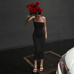 Party Gathering Maxi Dress Slim Fit Drawstring Slim Fit Halter Sheath Dress