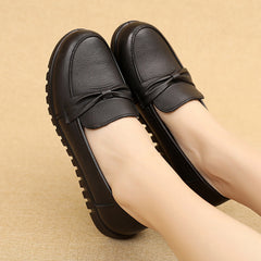 Cowhide Mom Soft Bottom Leisure Pumps