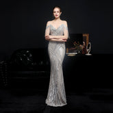 Pailletten Fishtailmal Kleid Leistung Bankett Auto Modell Etikette Abend Dressmal Kleid