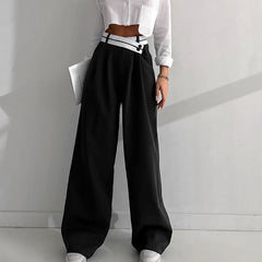 Office Contrast Color Work Pant Casual Draping Mopping Pants Wide Leg Pants