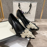 Charming Stiletto Pearl Buckle Pumps Winter Heels