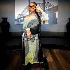 Long Sleeve Knitted round Neck High Waist Slim Maxi Dress