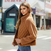 Cardigan zippé à manches longues et coutures en peluche