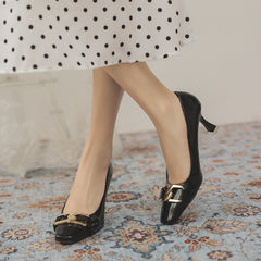 Women's High Patent Chain Square Toe Heels