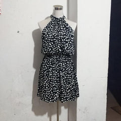 off-Shoulder Halter Bandage Rayon Printed Dress