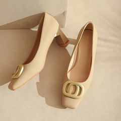 Women's Fu Square Toe Pumps Low Simple Heels