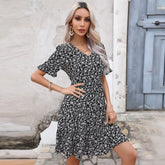 Elegantes Elegantes Urlaubskleid mit V-Ausschnitt und Print