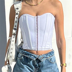Tube Top Exposed Cropped Boning Corset Off Shoulder Cinched Waist Slim Fit Bandage Small Top