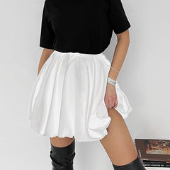Office White Pleated Skirt Slimming Satin Skirt A line Skirt