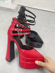 Buckled Chunky Hollowed Patent Super High