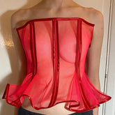 Cardigan sans manches de couleur unie avec fermeture éclair et épaules dénudées, maille transparente à la taille