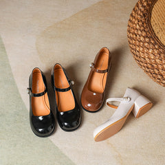 Women's Mary Jane Chunky Pearl Strap Shallow Mouth Heels