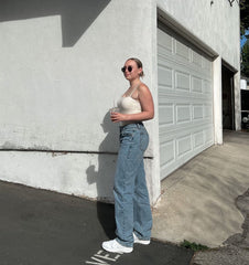 High Street Loose Straight Jeans Hohe Taille Schlankheits-Casual Wide Leg Hose