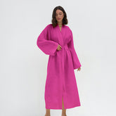Robe de vacances décontractée à taille serrée en coton et lin à lacets, robe ample de couleur unie, robe trapèze