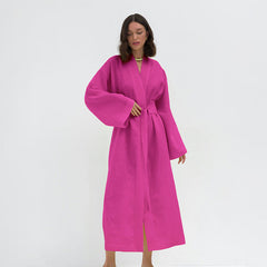 Vacation Casual Waist Tight Lace up Cotton Linen Dress Loose Solid Color A Line Robe Dress